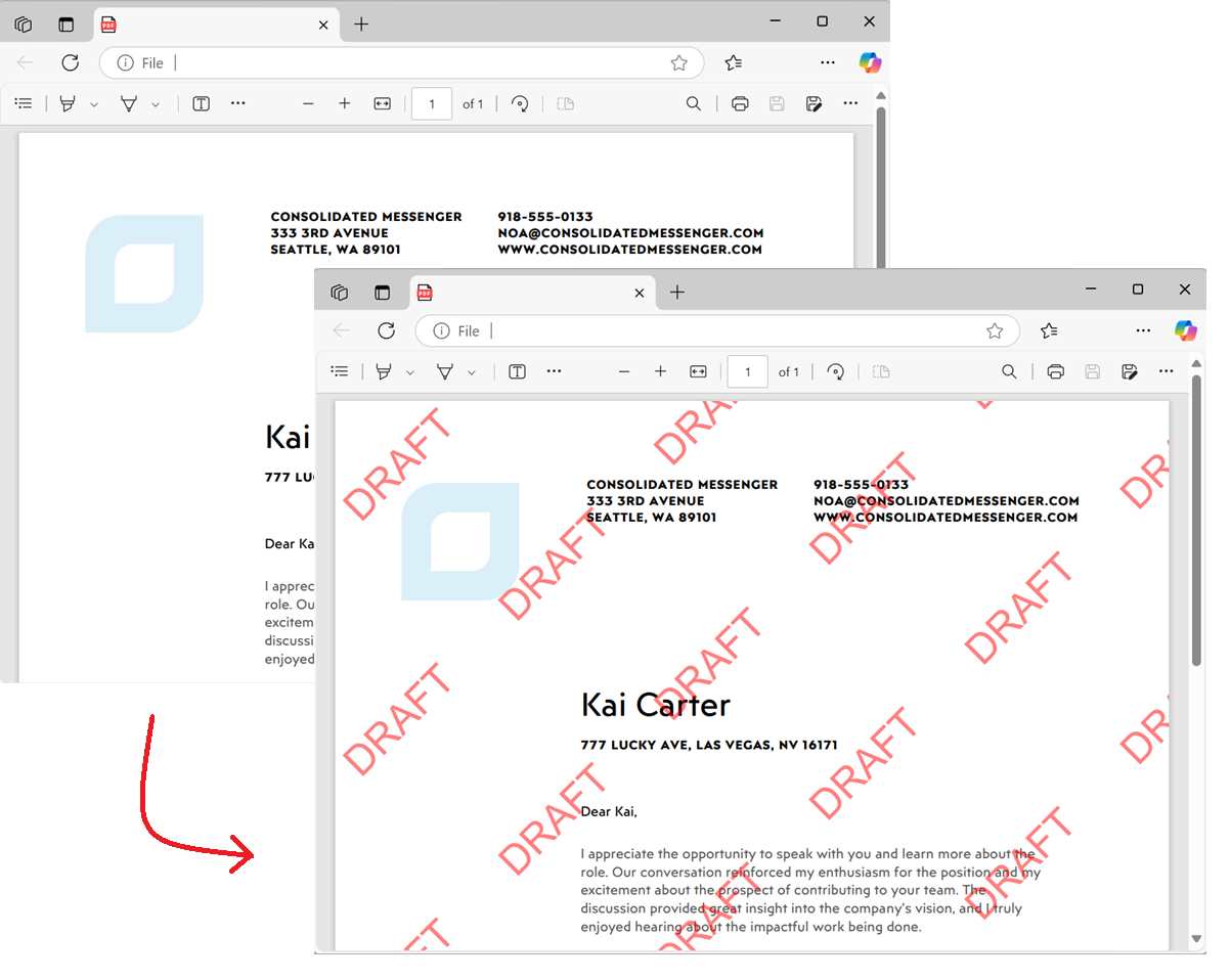 نمط علامة مائية نصية مائلة 'مسودة' على PDF باستخدام واجهة برمجة التطبيقات بايثون
