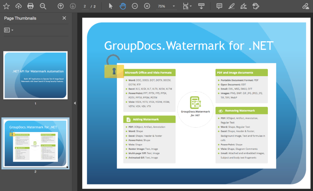 صورة العلامة المائية إلى PDF باستخدام C #