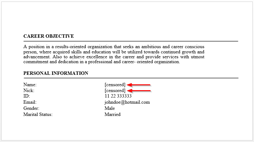 Redact menggunakan Exact Phrase