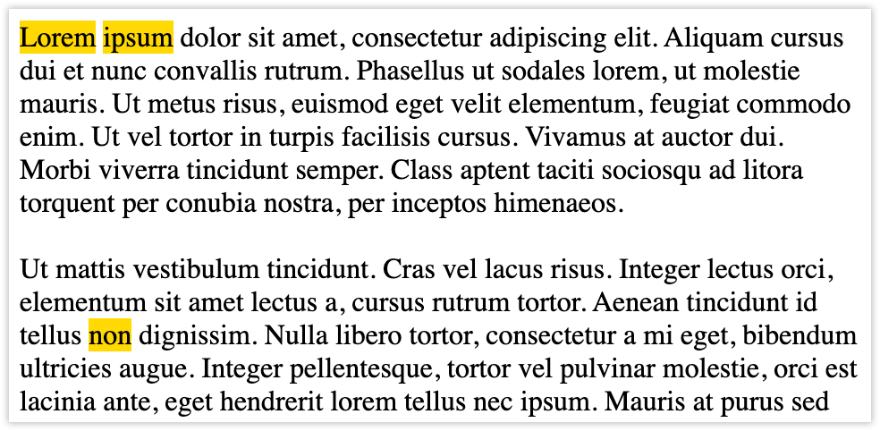 Risultati della ricerca di testo evidenziati in formato HTML