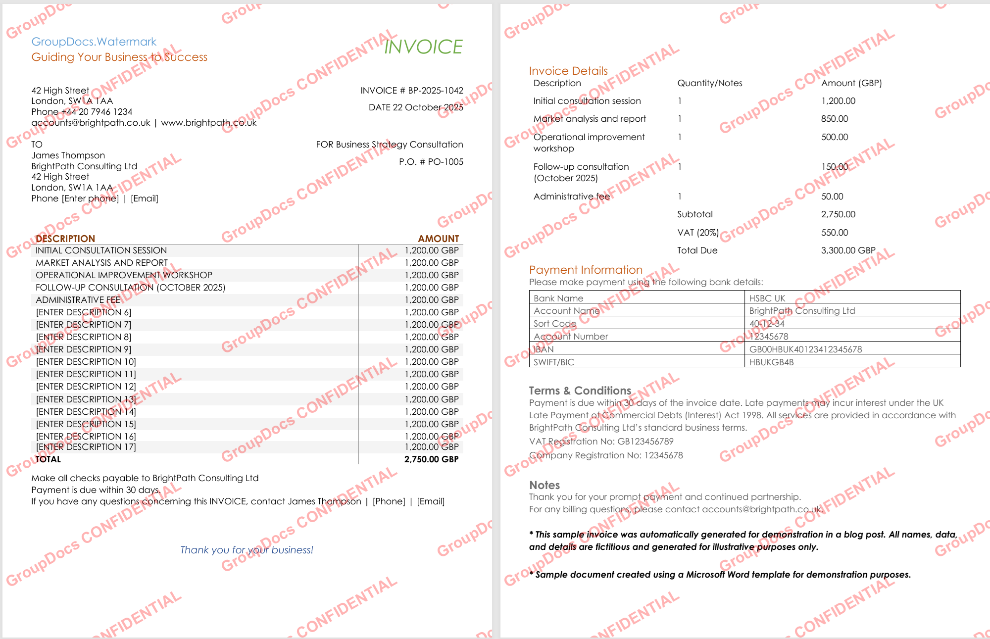 Watermark di testo applicato a un documento