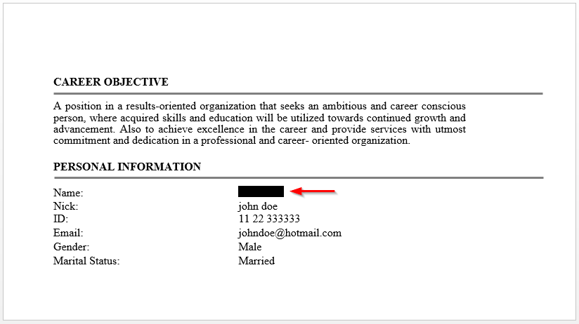 Ukryj tekst za pomocą pola