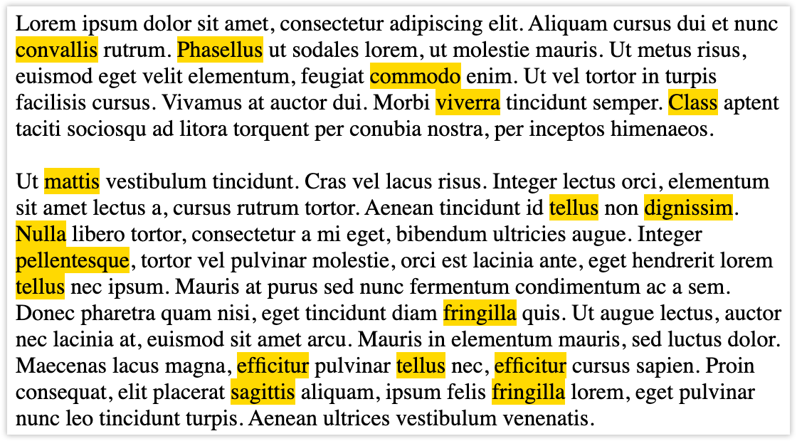 Resultados destacados da pesquisa Regex em formato HTML