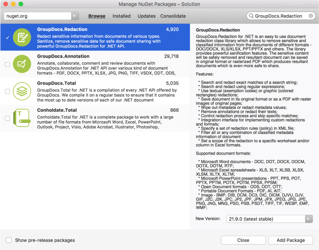GroupDocs.Redaction - NuGet Package - Install