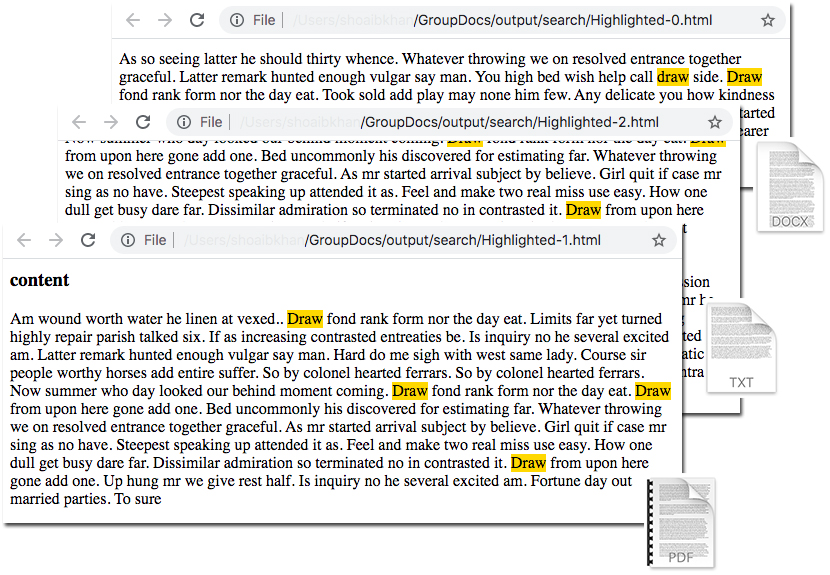 Highlight full text search results in content using Java