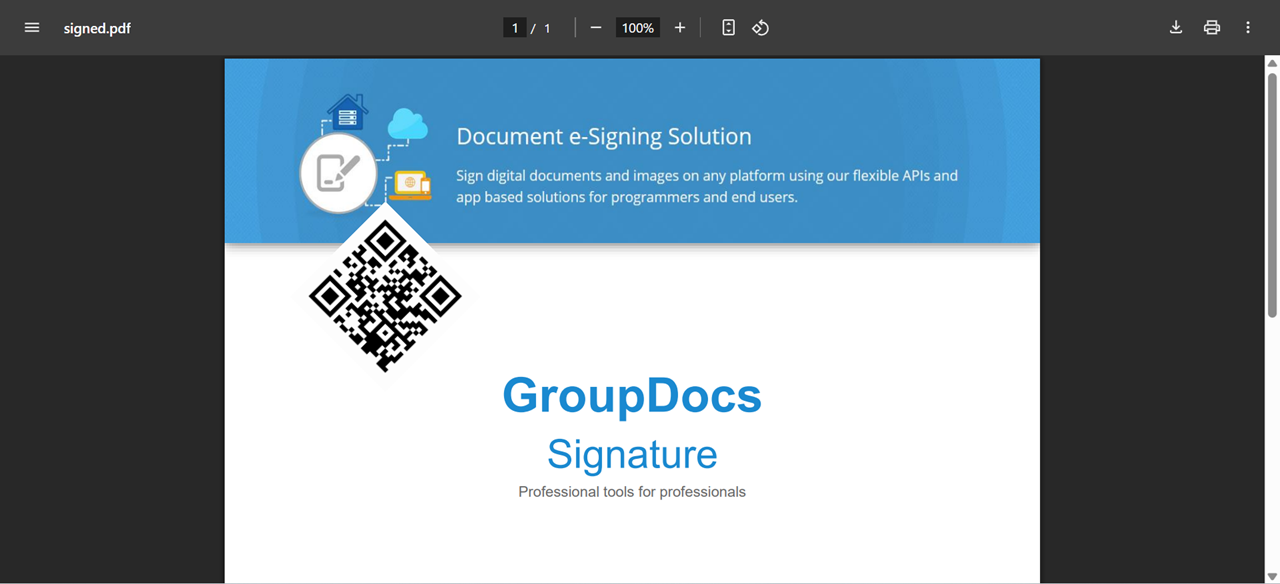 QR code signature for mobile verification and instant document authentication via smartphone