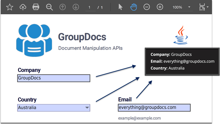 แยกวิเคราะห์แบบฟอร์ม PDF เพื่อแยกค่าใน Java