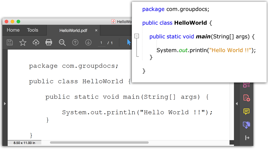 ไฟล์ต้นฉบับ Java แปลงเป็น PDF