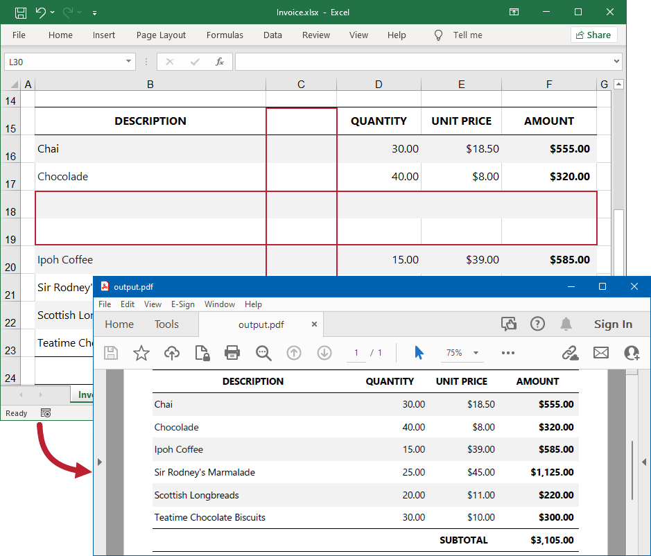 Skip empty rows and columns
