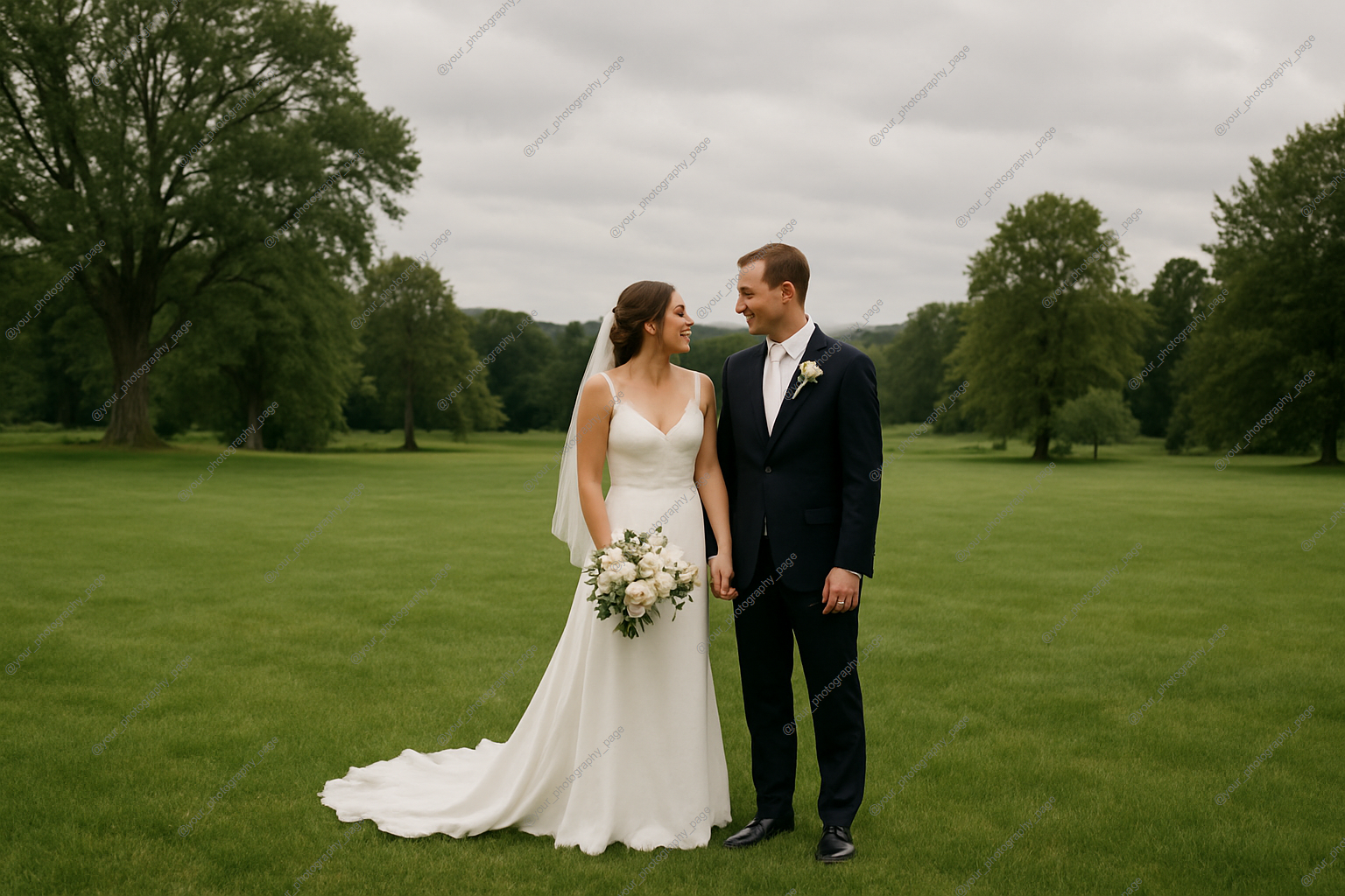 Wedding photo tiling watermark with photographer Instagram handle for social media protection